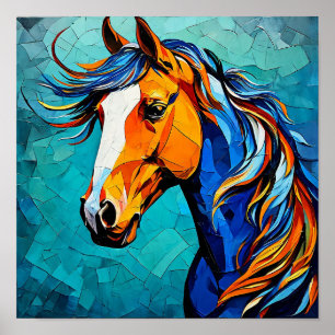 🐎 Horse Stained Glass Elegant Colourful Mosaic Ar Poster