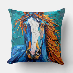 Horse Stained Glass Throw Pillow