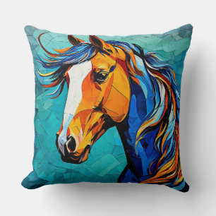 Horse Stained Glass Throw Pillow