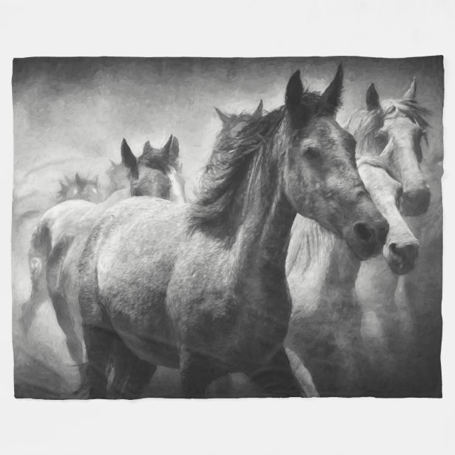 Horse Stampede Fleece Blanket (Front (Horizontal))