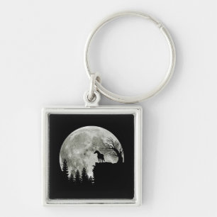 Horse Stand On Mountain Spooky Halloween Moon Keychain