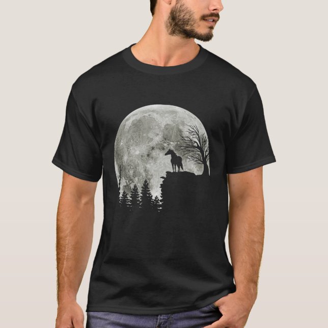 Horse Stand On Mountain Spooky Halloween Moon T-Shirt (Front)