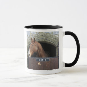 Horse standing looking out of its stable mug