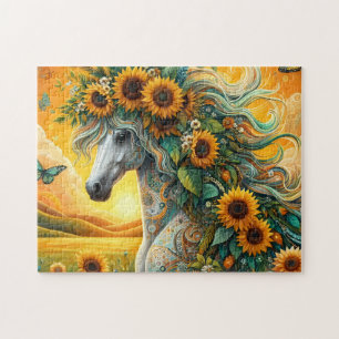 Horse Sunflower Sunset Jigsaw Puzzle