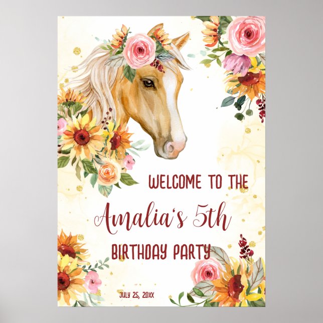 Horse sunflowers birthday party welcome sign (Front)