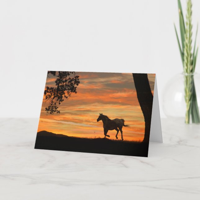 Horse Sunset and Oak Tree Note Card (Front)