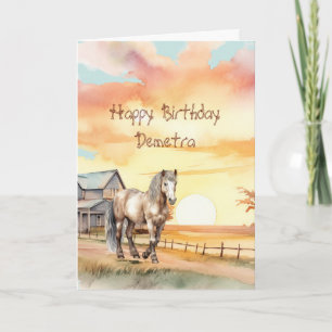 Horse Sunset Farm Birthday Card