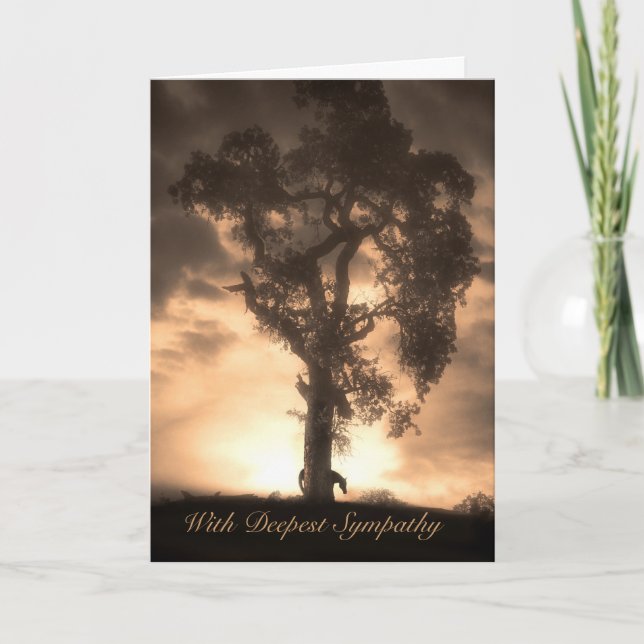 Horse Sympathy Sepia Horse and Oak Tree Card (Front)