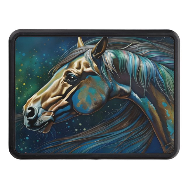 Horse Teal blue green brown Trailer Hitch Cover (Front)