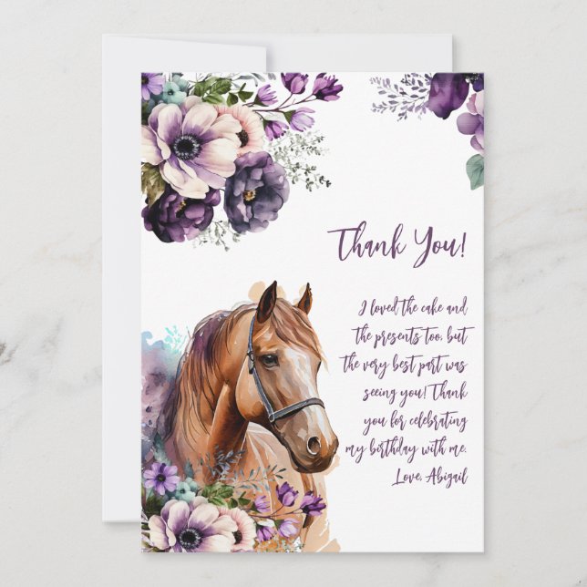 Horse Thank You Purple Flowers (Front)