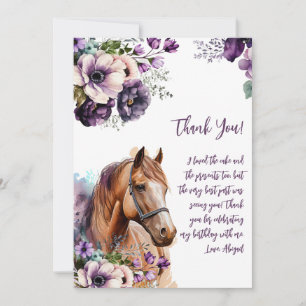 Horse Thank You Purple Flowers Card