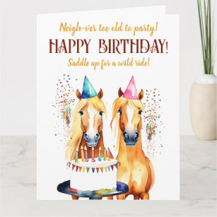 Horse themed birthday party funny elegant card