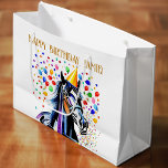 Horse themed birthday party funny elegant large gift bag<br><div class="desc">Horse themed birthday party elegant happy birthday gift bag,  a horse in a party hat balloons and colourful confetti around</div>