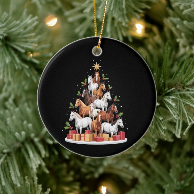 Horse Tree Christmas Horses Xmas Gifts Ceramic Ornament (Tree)