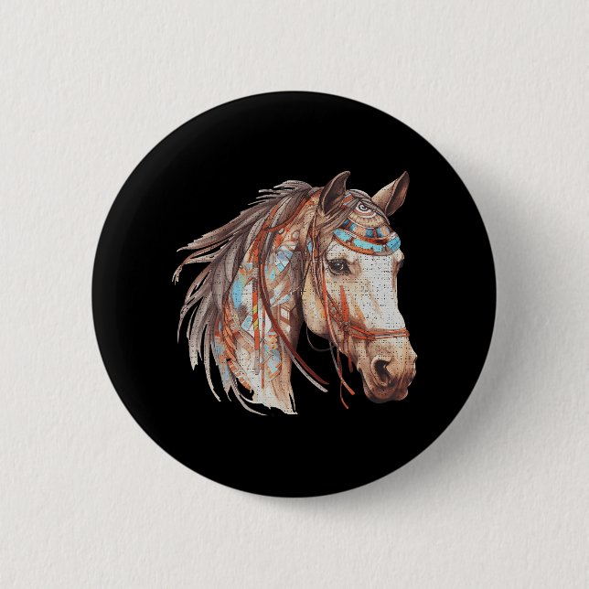 Horse Tribal Abstract Art Native American 2 Inch Round Button (Front)