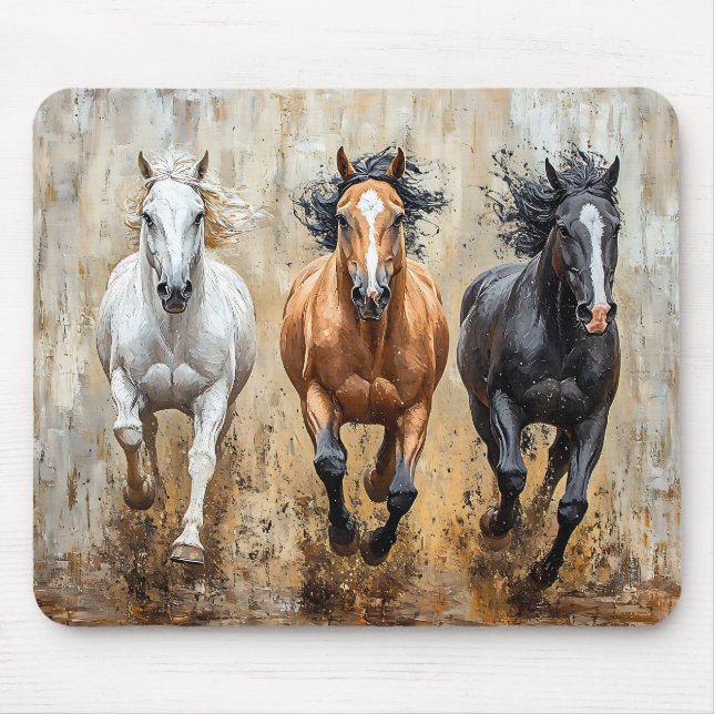 Horse Trio Galloping Painting Mouse Pad (Front)