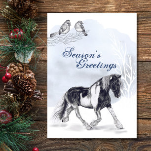 Horse Trotting in the Snow Season's Greetings Card