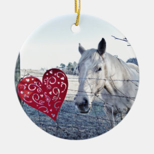 HORSE Valentine heart Ceramic Ornament