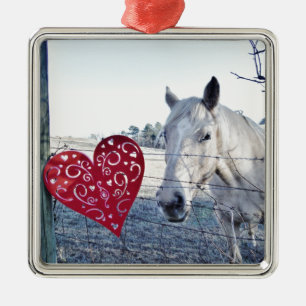 HORSE Valentine heart Metal Ornament