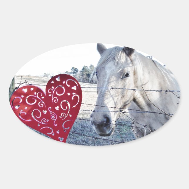 HORSE Valentine heart Oval Sticker (Front)