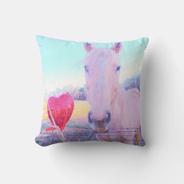 Horse Valentine Heart Throw Pillow (Front)