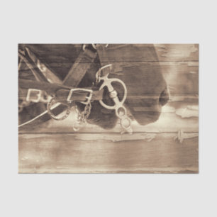 Horse Vintage Western Sepia Rustic Wood Decoupage Tissue Paper