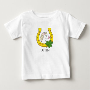Horse w Golden Horse Shoe, Shamrock Personalize Baby T-Shirt