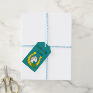 Horse w Golden Horse Shoe, Shamrock   Personalize Gift Tags