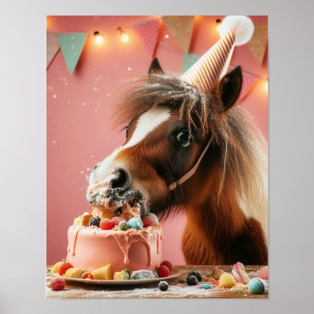 Horse Wall Art, Horse Birthday Party, Funny Horse  Poster (Front)