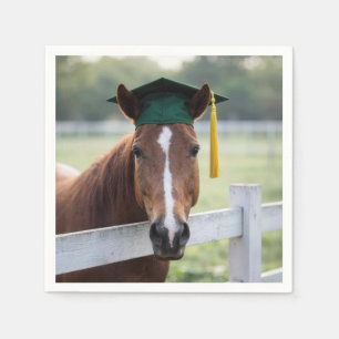 Horse Wearing a Green Graduation Cap Napkin