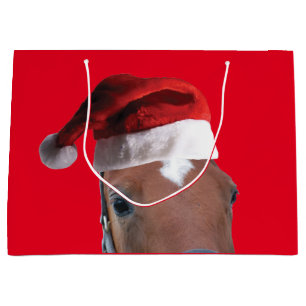 Horse wearing a Santa Claus Hat Large Gift Bag