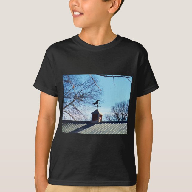 Horse Weather Vane Blue Sky T-Shirt (Front)
