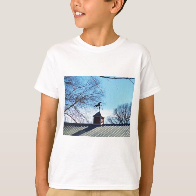 Horse Weather Vane Blue Sky T-Shirt (Front)