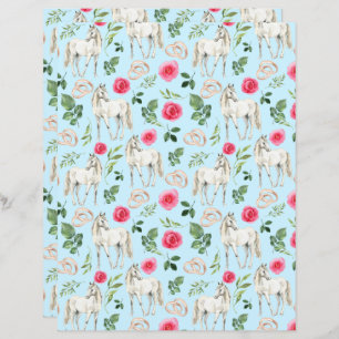 Horse Wedding Scrapbook Paper in Blue