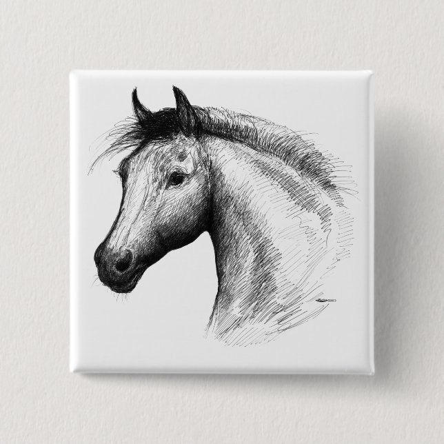 Horse:  White 2 Inch Square Button (Front)