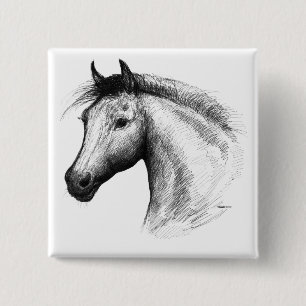 Horse: White 2 Inch Square Button
