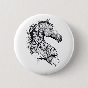 Horse Wild Animal Nature Illustration Art Tattoo 2 Inch Round Button