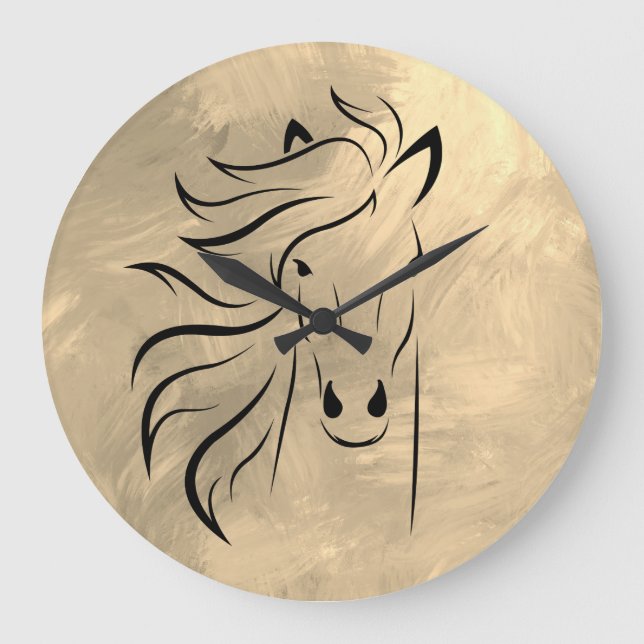 Horse Wild Mane Dun Palomino Abstract Large Clock (Front)