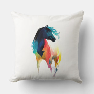 Horse Wild Nature Animal Colors Art Painting Throw Pillow