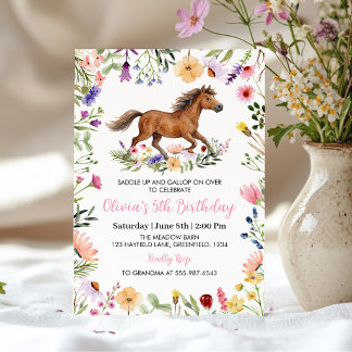 Horse Wildflower Rustic Girl Birthday Invitation