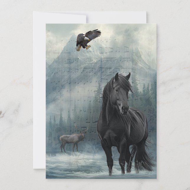 Horse Wildlife Winter Watercolor Holiday Card (Front)