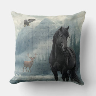 Horse Wildlife Winter Watercolor Throw Pillow