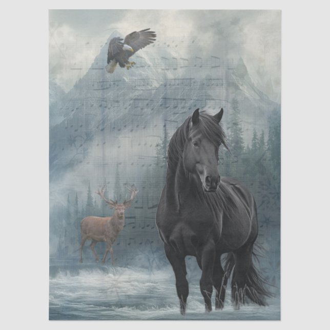 Horse Wildlife Winter Watercolor Tissue Paper (Front)