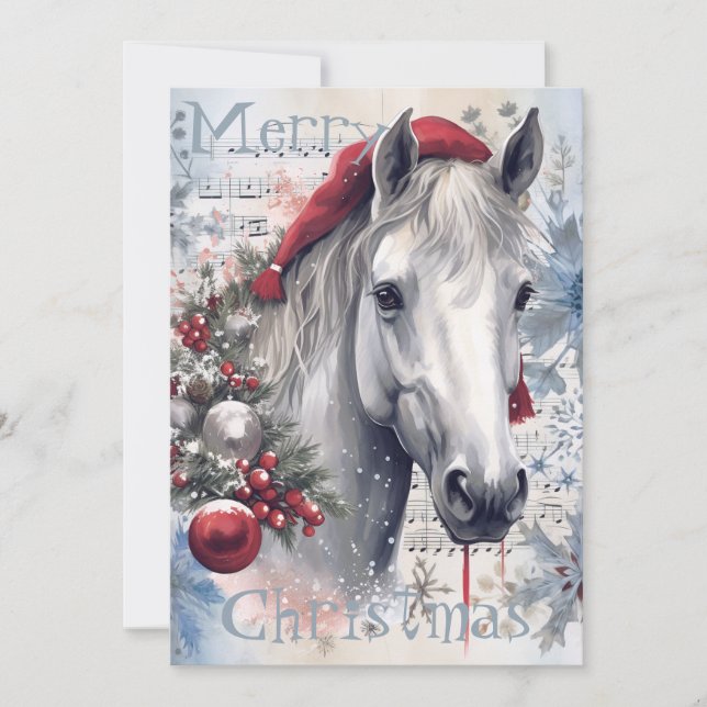 Horse Winter Christmas Watercolor Holiday Card (Front)