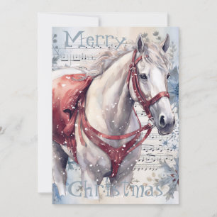 Horse Winter Christmas Watercolor Holiday Card
