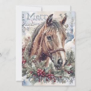 Horse Winter Christmas Watercolor Holiday Card