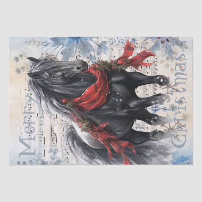 Horse Winter Christmas Watercolor Tissue Paper (Front)