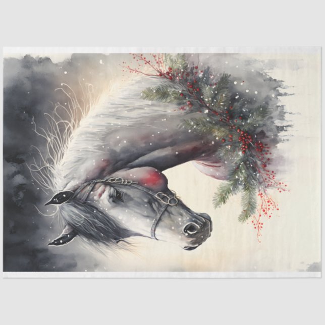 Horse Winter Christmas Watercolor Tissue Paper (Front)