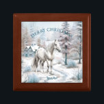 Horse winter scene snow forest Christmas Gift Box<br><div class="desc">Snowy forest winter scene with a white (grey) horse personalized Christmas design for horse lovers.</div>