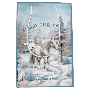 Horse winter scene snow forest Christmas Medium Gift Bag